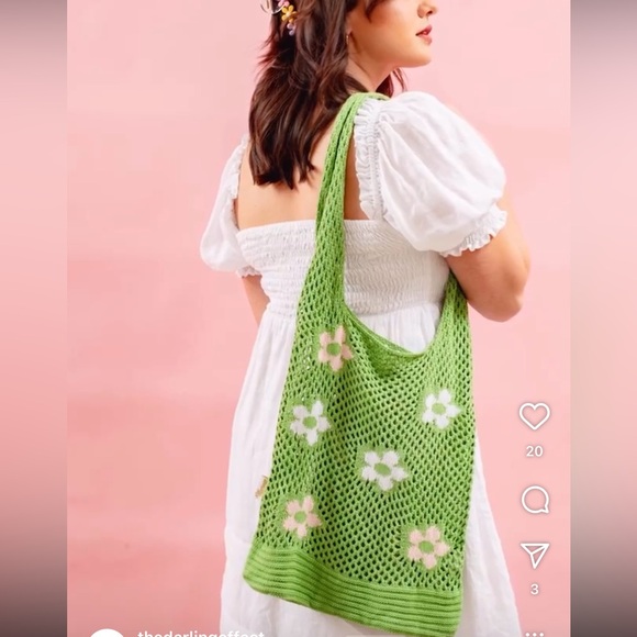 Floral Crochet Slouchy Market Bag in Spring Green - Picture 1 of 5